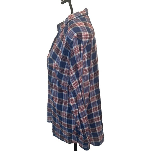 Women’s Eddie Bauer BLUE RED Plaid Button Up Long Sleeve Top Cotton Rayon Sz 2XL - Picture 3 of 9